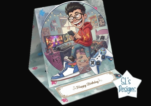 Gamer Teen Pop‑Up Birthday Card  Cool Bedroom Scene  Printable 3D Card Kit