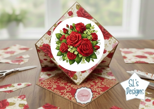 Luxurious 3D Pop‑Up Red Rose Card – Printable Floral Craft Kit