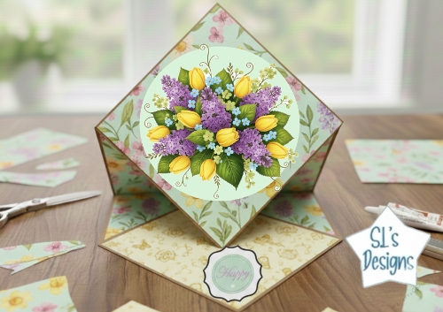 Bright 3D Pop‑Up Floral Card with Tulips & Lilacs – Printable Craft Kit