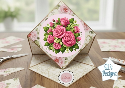Elegant 3D Floral Diamond‑Fold Card with Pink Craft Kit