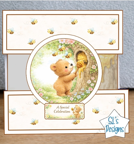 Cute Bear and Bees Celebration Card Topper
