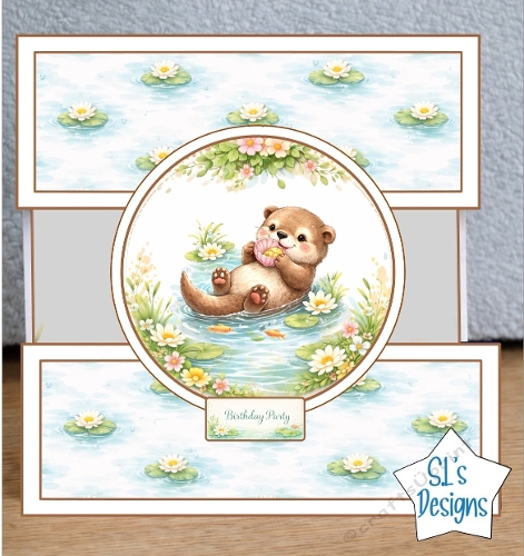 Cute Baby Otter Birthday Party Card Topper 