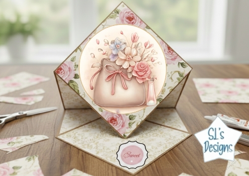 Sweet Pink Floral Bag Diamond‑Shaped Card Front 