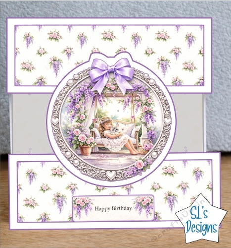 Girl on Garden Swing Birthday Card Topper
