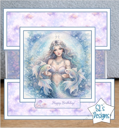 Pisces Zodiac Mermaid Birthday Card Topper 