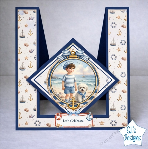 Nautical Birthday Card Topper – Cute Sailor Boy and Dog Beach Printable