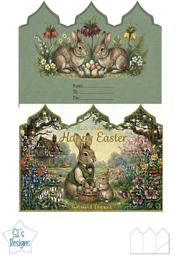 Rustic Easter Card with Bunny Duo, Floral Eggs & Botanical Cottage Garden