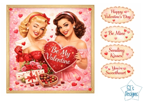 Valentines Day Card Topper – Romantic Vintage Ladies with Roses Printable