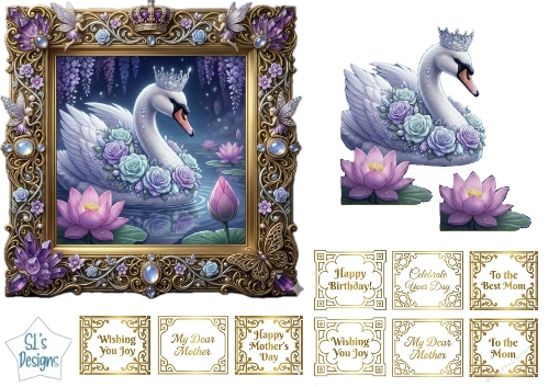 Regal Swan & Lotus Dreams – Luxury Floral Card Topper for Mothers Day & Birthdays