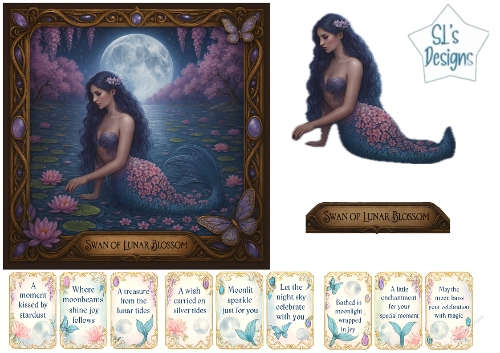 Moonlit Lotus Mermaid – Enchanted Fantasy Card Topper for Birthdays & Special Moments