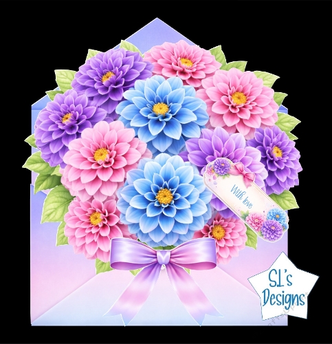 Floral Card Topper – Vibrant Bouquet in Pastel Envelope