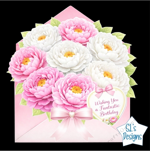  Floral Card Topper – Pink Peony Bouquet in Envelope Printable