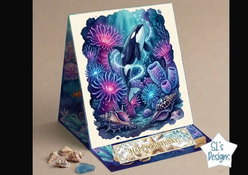 Orca Underwater Birthday Card with Colorful Coral Reef & Sea Life