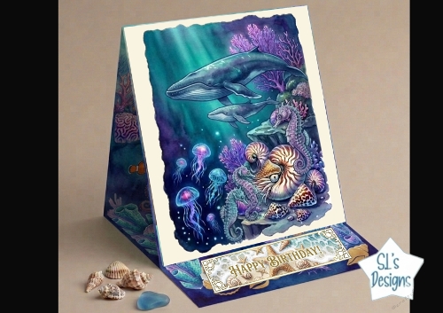 Whales and Jellyfish Underwater Birthday Card with Colorful Coral Reef