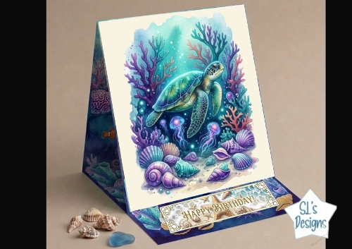 Sea Turtle Underwater Birthday Card with Colorful Coral Reef and Jellyfish