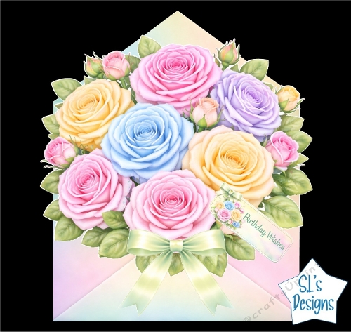 Birthday Roses in Pastel Envelope – Elegant Floral Card Topper