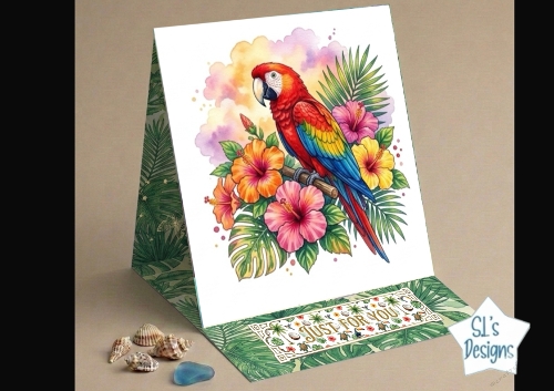 Tropical Parrot Just For You Card – Bright Printable Greeting Card for Any Occasion