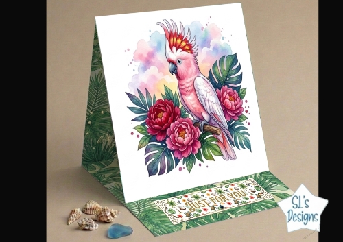 Tropical Pink Cockatoo Just For You Card – Bright Printable Greeting Card for Any Occasion