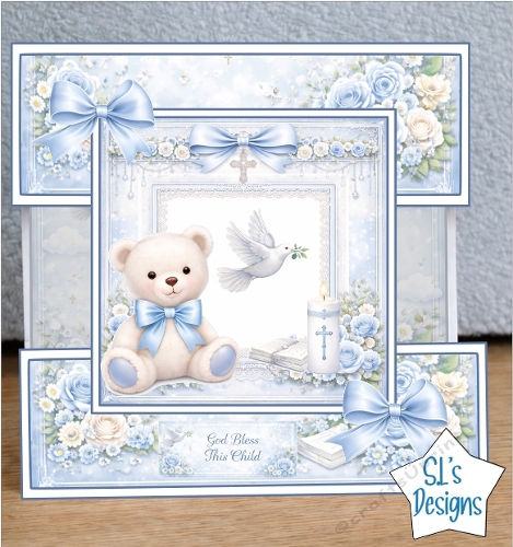 God Bless This Child Blue Christening Card Front 