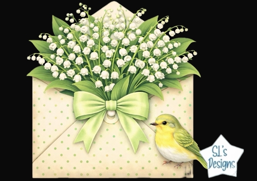 Lily of the Valley Envelope with Green Bow – Elegant Floral Clipart for Cards & Crafts