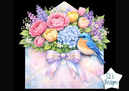 Floral Envelope with Colorful Butterfly – Bright Spring Clipart for Cards & Crafts