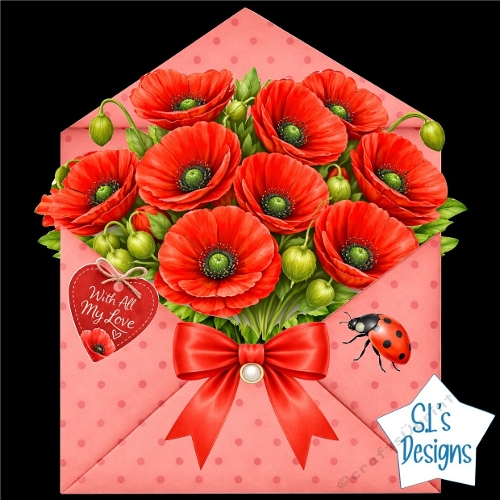 Poppy Flowers in Love Envelope Card Front