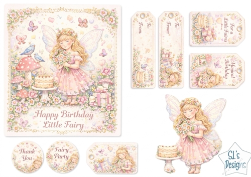Little Fairy Birthday Card & Tags Set – Pastel Magical Printable Kit for Girls