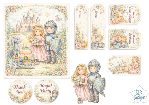 Royal Knight & Princess Birthday Card & Tags – Magical Castle Printable Kit