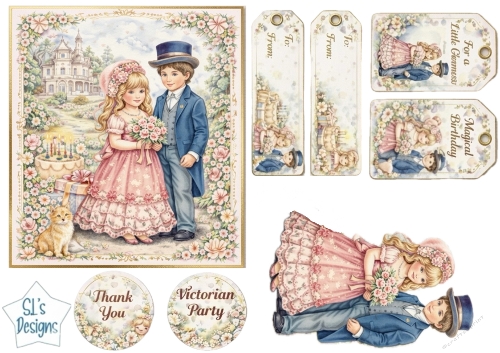 Victorian Children Birthday Card & Tags – Elegant Vintage Printable Kit