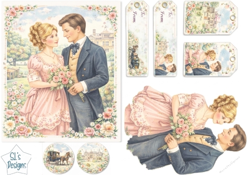 Romantic Vintage Couple Card & Tags – Elegant 19th‑Century Printable Kit