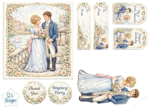 Regency Romance Couple Card & Tags – Elegant Vintage Printable Kit