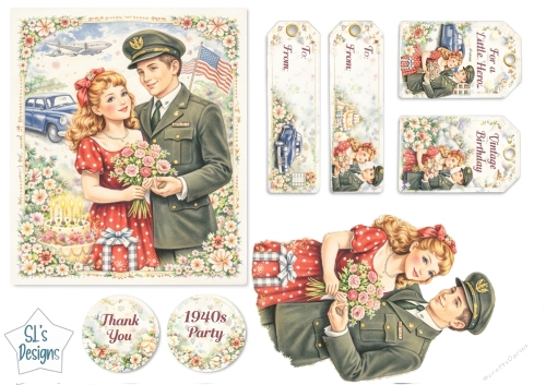1940s Military Romance Card & Tags – Vintage Hero Printable Kit