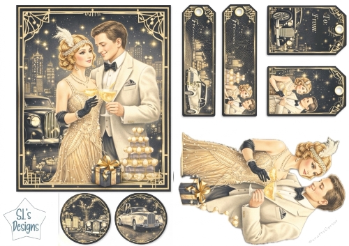 1920s Art Deco Couple Card & Tags – Glam Vintage Printable Kit