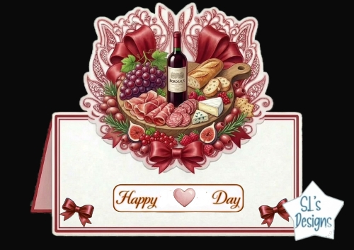 Romantic Wine & Charcuterie Happy Heart Day Card Front