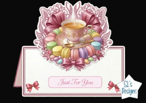 Elegant Tea Cup & Macarons Just For You Card Front