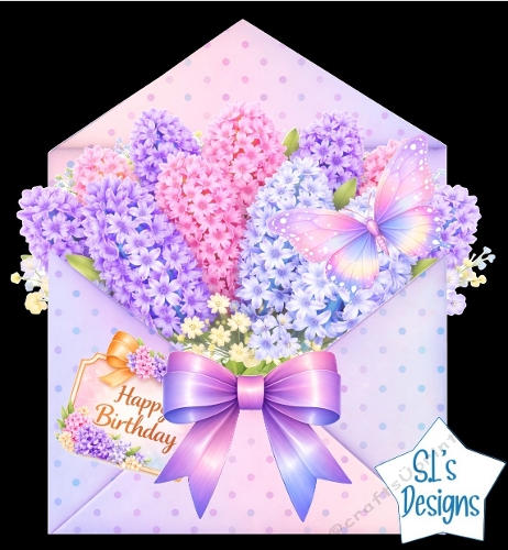 Floral Birthday Envelope Card Front With Bow & Butterfly