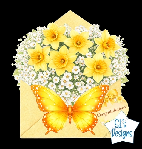 Daffodil Envelope Card Front With Butterfly