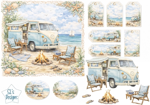 Beach Camper Van Gift Tags – Coastal Summer Camping Printable Set