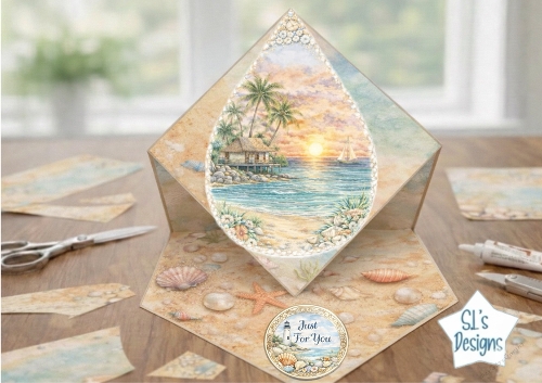 Tropical Sunset Pop‑Up Card – Paradise Beach Printable Craft