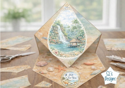 Tropical Waterfall Pop‑Up Card – Paradise Island Printable Craft