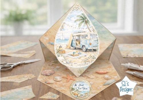 Beach Van Pop‑Up Card – Tropical Coastal Printable Craft