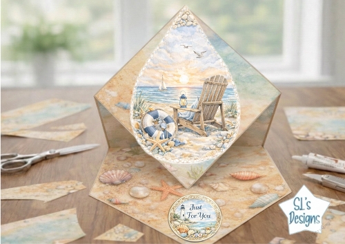 Beach Chair Pop‑Up Card – Coastal Sunset Printable Craft