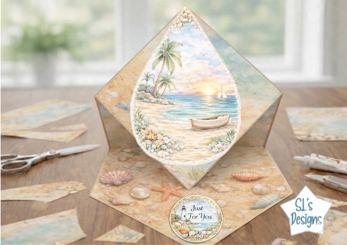 Beach Rowboat Pop‑Up Card – Coastal Summer Printable Craft