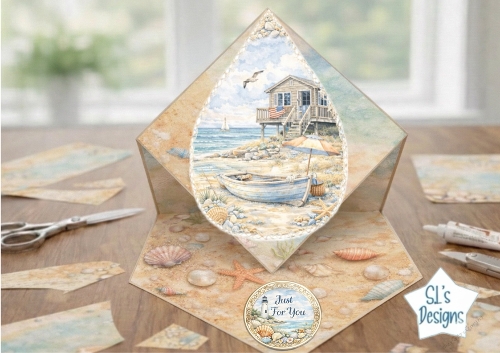 Beach House Pop‑Up Card – Coastal Summer Printable Craft