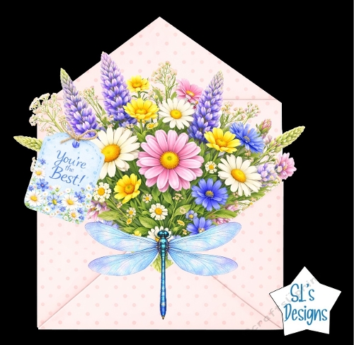 Floral Wildflower Envelope Card Front With Dragonfly
