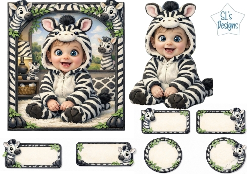 Adorable Baby Zebra Costume Card Front & Matching Labels Set