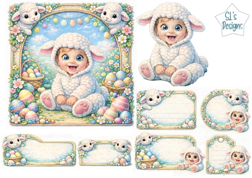 Cute Baby Lamb Easter Labels & Toppers – Spring Eggs, Lambs & Pastel Decorations