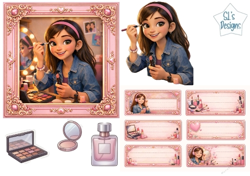 Cute Makeup Girl Vanity Pink Frame Card Kit