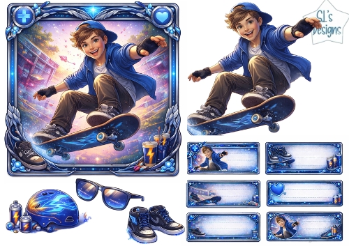 Cool Skateboard Boy Urban Action Blue Frame Card Kit