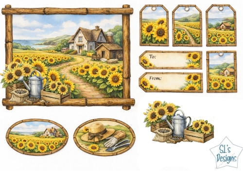 Sunflower Farm Countryside Gift Tags & Labels Printable Sheet